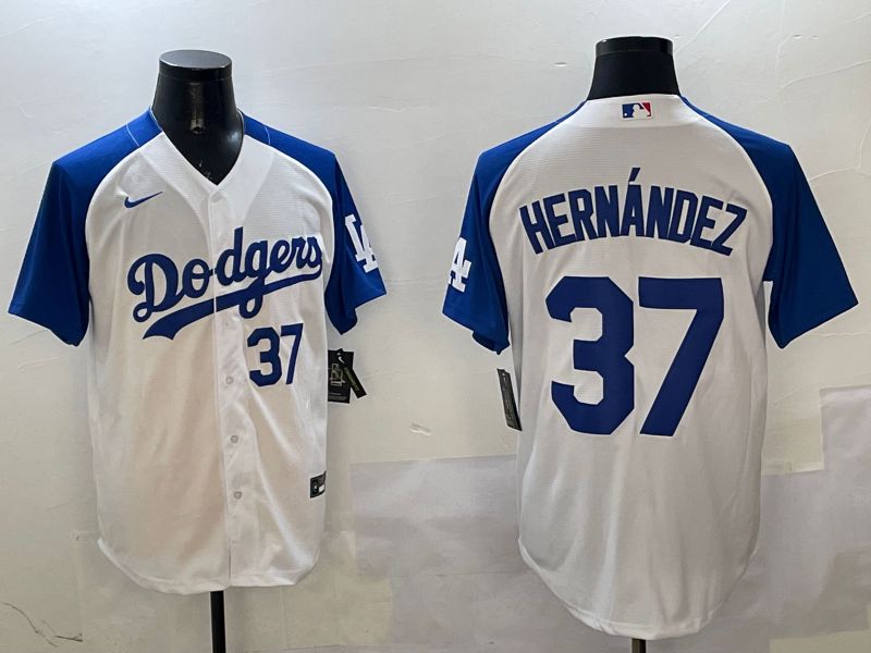 Men Los Angeles Dodgers #37 Hernandez White Blue Fashion Game 2025 Nike MLB Jersey style 10